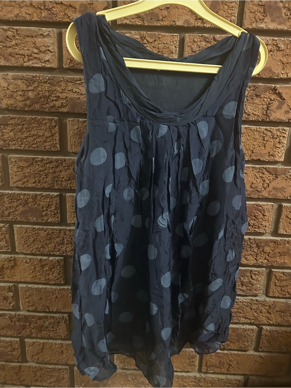 Sleeveless Navy Polka Dot Tunic Top 100% silk- Lined